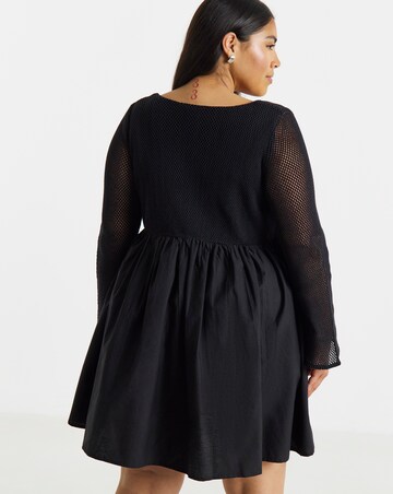 Simply Be Black Crochet Cherry Detail Skater Dress