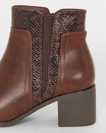 Cushion Walk Elasticated Contrast Snake Heeled Ankle Boots - Wide Fit (E)