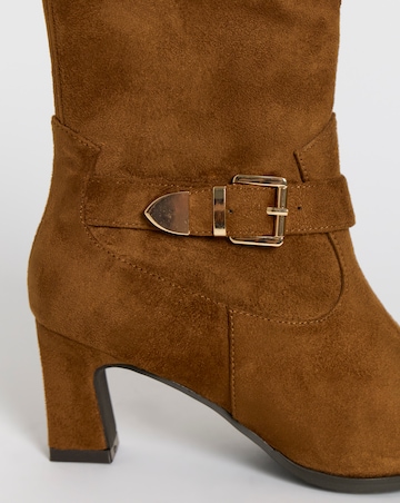Heather Buckle Detail Heeled Ankle Boots - Wide Fit (E)