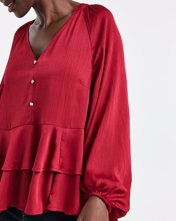 Red Satin Peplum Blouse