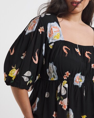 Multi Print Shirred Detail Peplum Top