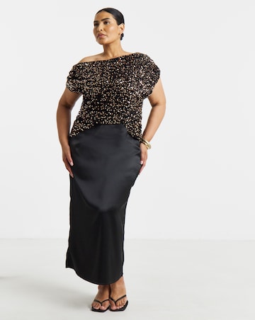 Simply Be Chocolate Velvet Sequin Off The Shoulder Top