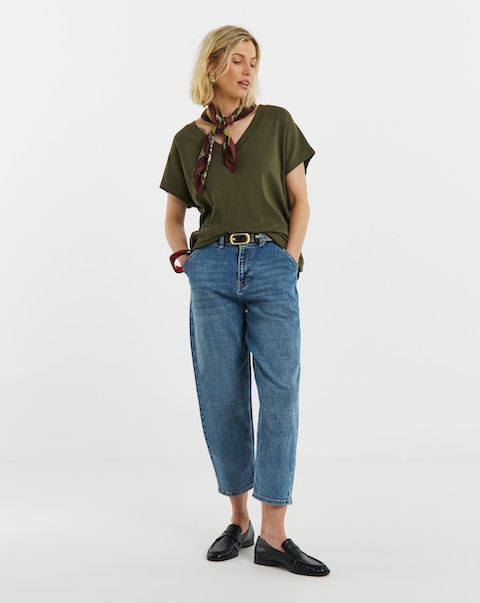 Mid Blue Barrel Leg Jean