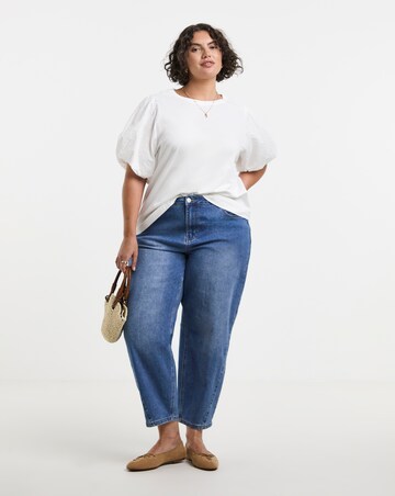 Simply Be White Broderie Sleeve Crew Neck T-Shirt