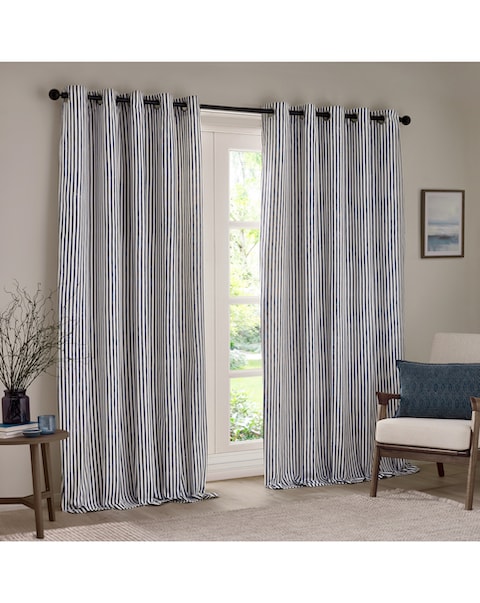 Yard Hebden Striped 100% Cotton Eyelet Lined Curtains