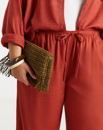 Rust Tie Waist Linen Wide Leg Trousers