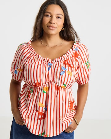 Red Stripe Puff Sleeve Top