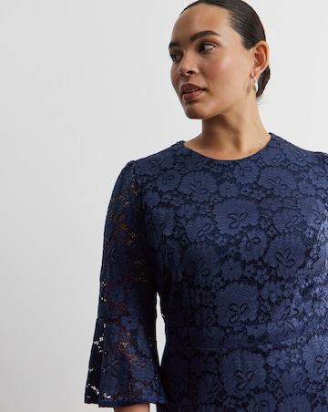 Joanna Hope Fluted Sleeve Stretch Lace Midi Dress
