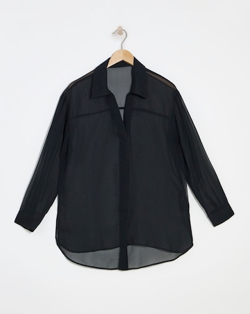 Black V Neck Sheer Shirt