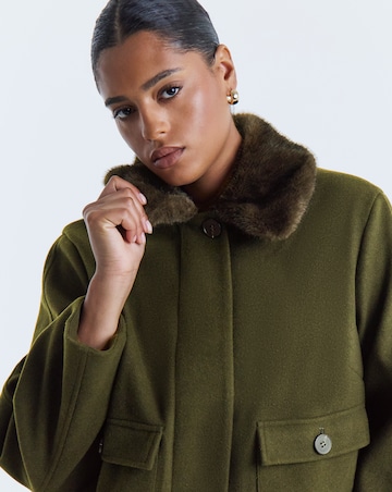 Khaki Fur Collar Short Jacket