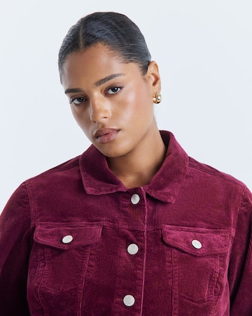 Burgundy Detachable Faux Fur Collar Cord Jacket