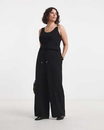 Black Drawcord Waist Relaxed Wide Leg Trousers
