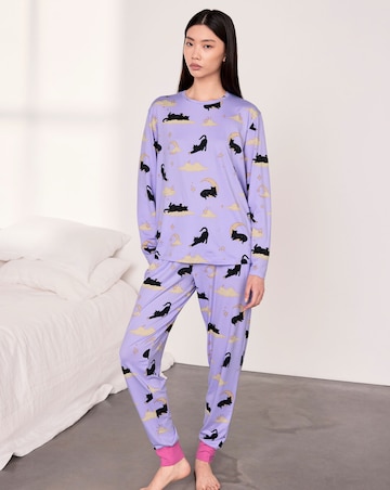 Chelsea Peers Classic Long Sleeve Crew Neck Halloween Cat Pyjama Set