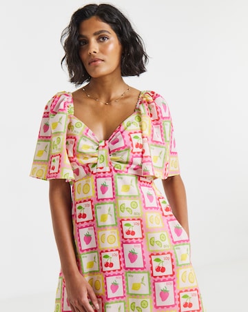 Twisted Wunder Linen Postcard Print Maxi Dress