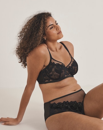 Pretty Secrets Leaf Lace Underwired Balcony Bra Black