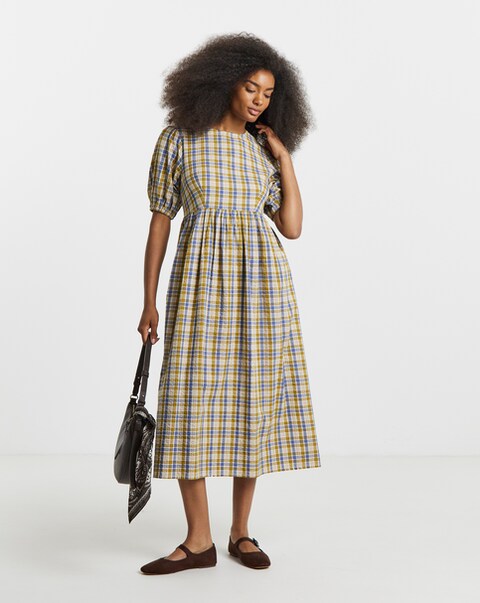 Native Youth Check Cut Out Back Midi Dress