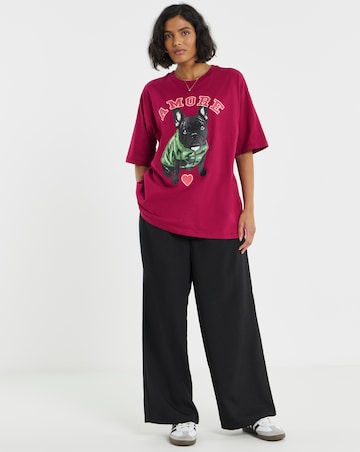 Simply Be Aubergine Dog Oversized Graphic T-Shirt