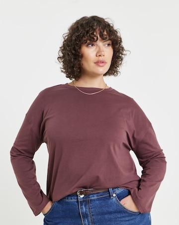 Simply Be Chocolate Long Sleeve Boyfriend T-Shirt