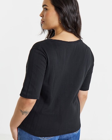 Simply Be Black Pointelle Ribbed Henley Top