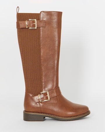 Cushion Walk Stretch Double Buckle Knee Boots - Wide Fit (E) & Curvy Calf