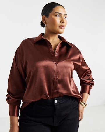 Simply Be Copper Liquid Satin Oversized Shirt