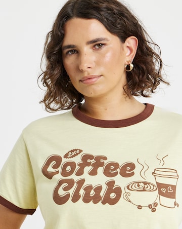 Simply Be Cream And Chocolate Coffee Club Slogan Ringer T-Shirt