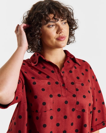 Simply Be Red Spot Print Suedette Shift Shirt Dress