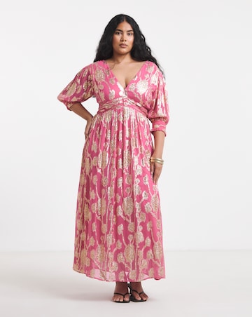 Simply Be Pink and Gold Jacquard Detail Maxi Dress