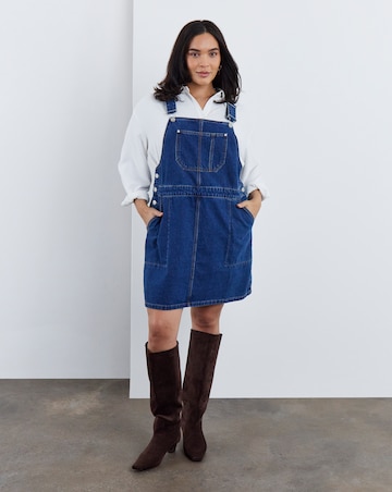 Mid Blue Denim Mini Dungaree Dress