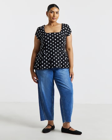 Simply Be Spot Print Peplum Seam Detail Stretch Top