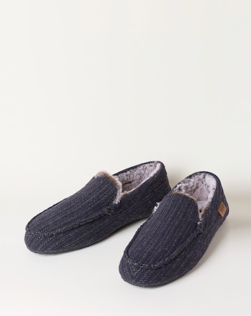 FatFace Noah Check Moccasin Slipper - Navy