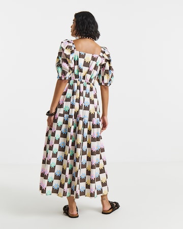 Twisted Wunder Cotton Check Floral Midaxi Dress