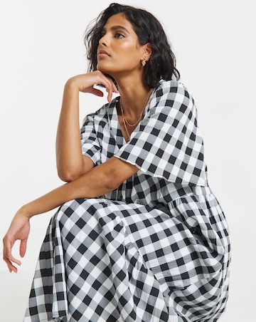 Simply Be Mono Check Gingham Button Up Midi Dress