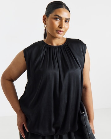 Simply Be Black Satin Bubble Hem Top