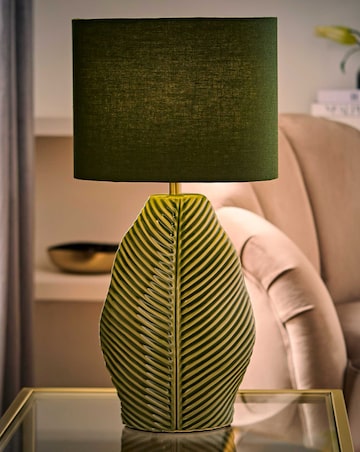 ValueLights Paloma Leaf Embossed Ceramic Table Lamp