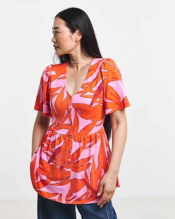 Palm Print Angel Sleeve Longline Top