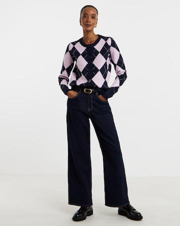 Diamante Argyle Crew Neck Cardigan