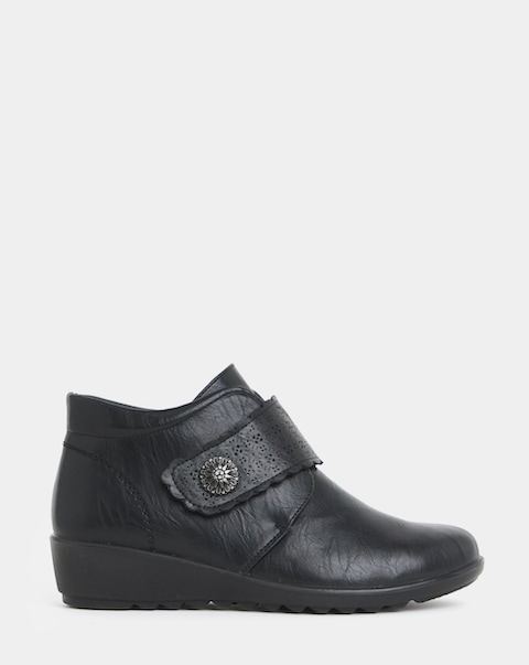 Cushion Walk Laser Cut Floral Detail Wedge Boots - Extra Wide Fit (EEE)