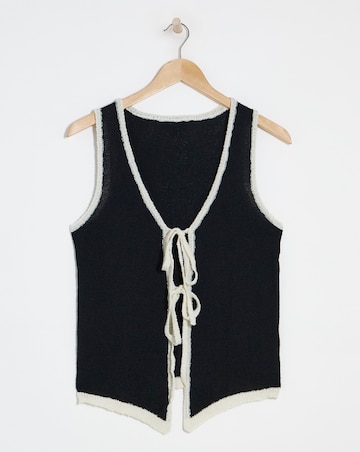 Simply Be Black & White Contrast Tie Front Waistcoat Co-Ord