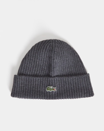 Lacoste Rib Knit Brushed Wool Beanie - Dark Grey