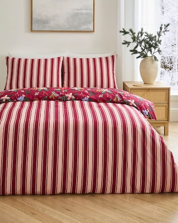 Christmas Floral Stripe Cotton Blend Reversible Duvet Cover Set