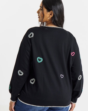 Simply Be Black Heart Cross Stitch Embroidered Sweatshirt