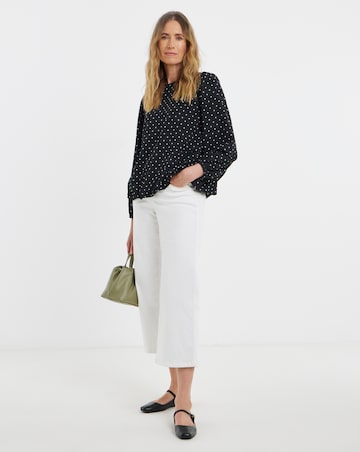 Crew Neck Blouson Sleeve Blouse - Black Spot