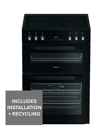 Hotpoint HTE6VDCB1 60cm Electric Twin Cooker with Multiflow - Black + Install