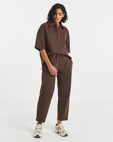 Simply Be Chocolate Whipstitch Short Sleeve Polo Sweatshirt