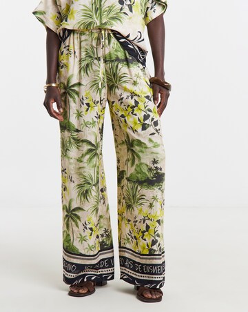 Linen Mix Wide Leg Trousers