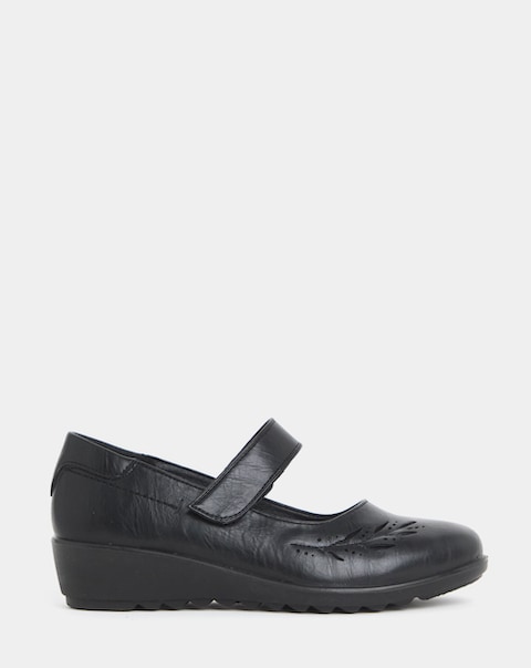 Cushion Walk Wedge Mary Jane Shoes With Embossed Detail - Wide Fit (E)