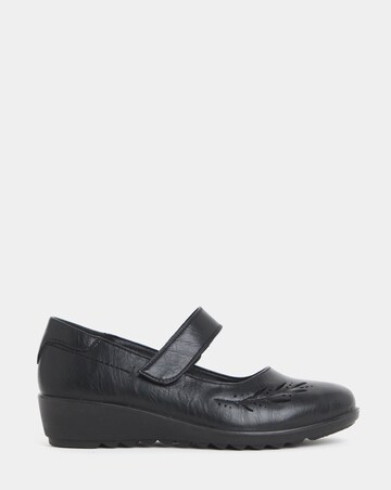 Cushion Walk Wedge Mary Jane Shoes With Embossed Detail - Extra Wide Fit (EEE)