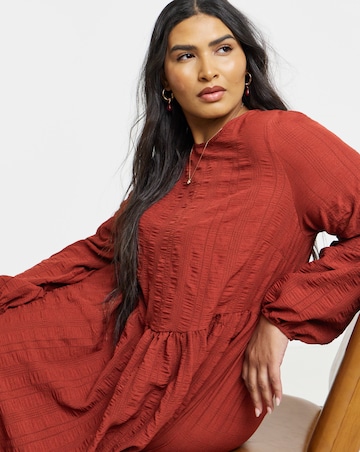 Simply Be Tobacco Textured Waist Detail Smock Dress