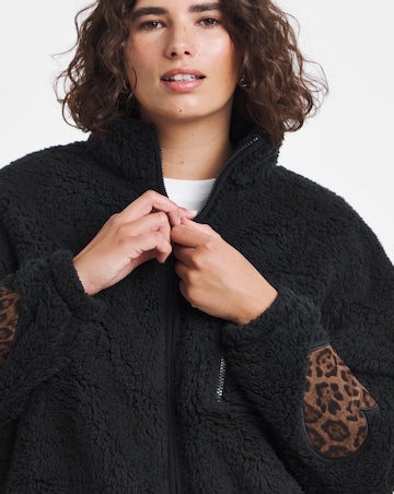 Simply Be Animal Heart Sleeve Detail Zip Through Borg